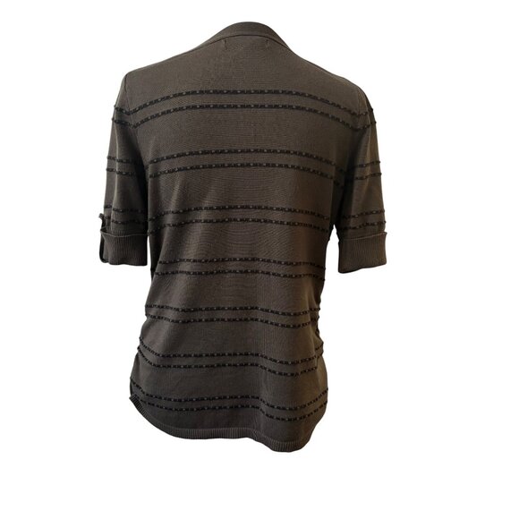 Striped Dark Green Blouse Short Sleeve Ruched Knit Top By Apt.9 Womens Size L - Picture 3 of 10